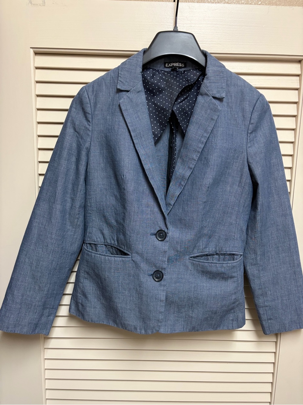 Express Womens Blazer Size 4 Blue Cotton Jacket Work Career Office Polka Lined